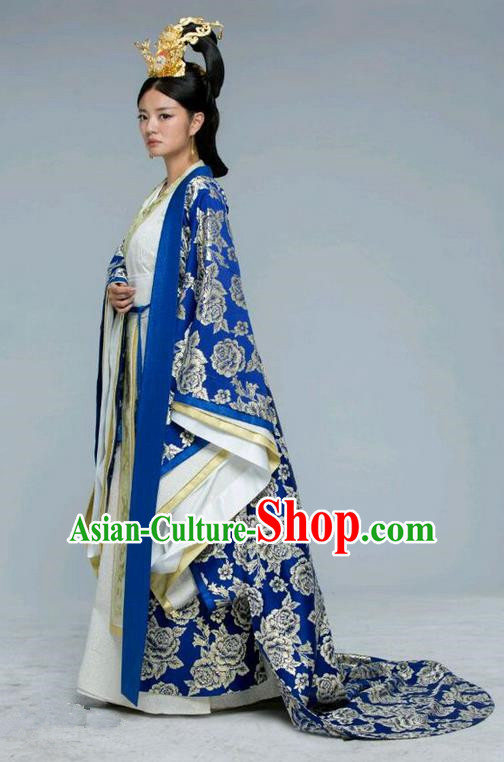 Traditional Chinese Ancient Imperial Empress Costume and Handmade Headpiece Complete Set, Chinese Northern and Southern Dynasties Queen Suit, Chinese Television Tokgo World Empress Tailing Embroidered Hanfu Clothing for Women