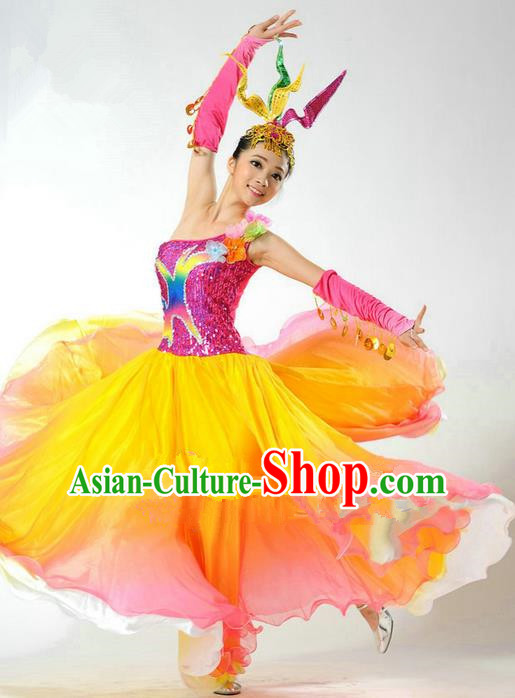 Chinese Classic Stage Performance Chorus Singing Group Dance Costumes, Opening Dance Folk Dance Dress, Classic Dance Clothing for Women