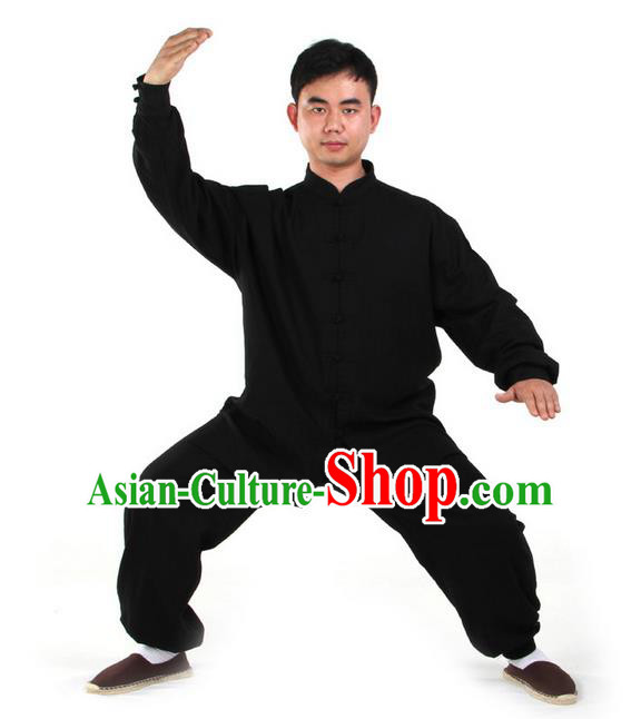 Top Kung Fu Costume Martial Arts Black Suits Pulian Clothing, Training Costume Tai Ji Uniforms Gongfu Shaolin Wushu Tai Chi Clothing for Men