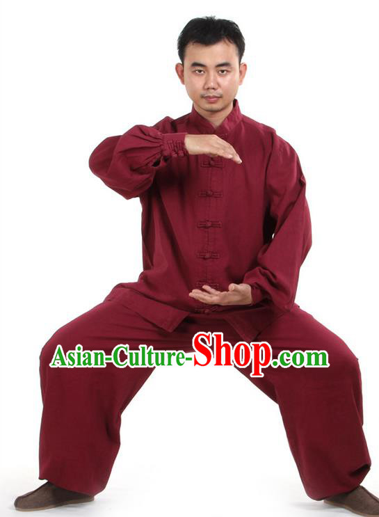 Top Kung Fu Costume Pulian Clothing Martial Arts Wine Red Suits, Training Costume Tai Ji Uniforms Gongfu Shaolin Wushu Tai Chi Clothing for Men