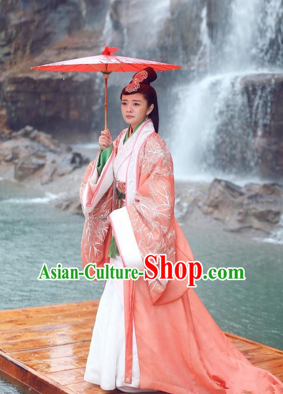 Traditional Chinese Ancient Imperial Princess Costume and Headpiece Complete Set, Chinese Northern and Southern Dynasties Television Tokgo World Imperial Consort Embroidered Hanfu Clothing for Women