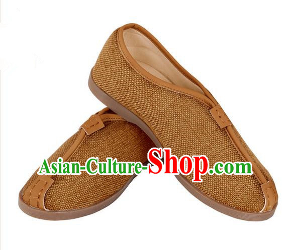 Top Grade Kung Fu Martial Arts Shoes Pulian Shoes, Chinese Traditional Tai Chi Linen Shoes Cloth Zen Khaki Shoes for Women for Men