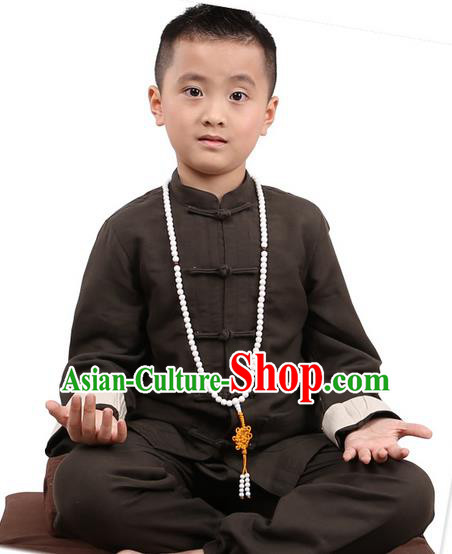 Traditional Chinese Kung Fu Costume, Children Martial Arts Linen Long Sleeve Suits Pulian Clothing, China Tang Suit Tai Chi Meditation Grey Uniforms for Kids