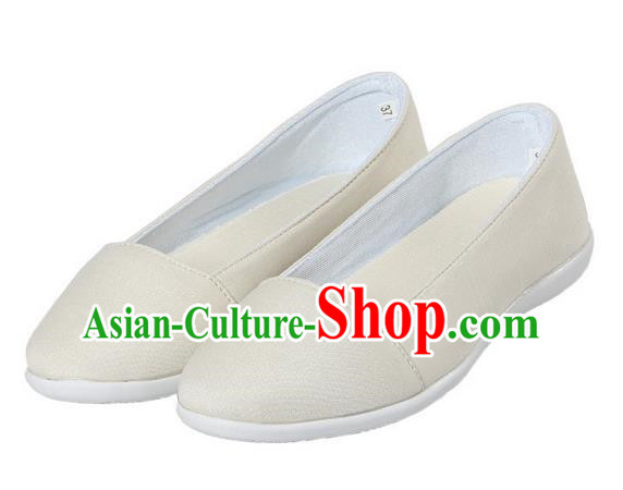 Top Chinese Traditional Tai Chi Linen Shoes Kung Fu Pulian Shoes Martial Arts Beige Shoes for Women
