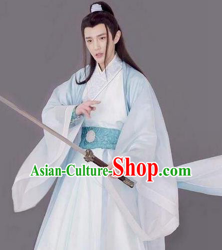 Traditional Chinese Ancient Nobility Childe Costume and Headwear Complete Set, Xuan-Yuan Sword Legend  The Clouds of Han the Three Kingdoms Swordsman Hanfu Clothing for Men