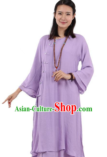 Top Chinese Traditional Costume Tang Suit Purple Plated Buttons Qipao Dress, Pulian Clothing Republic of China Cheongsam Dress for Women