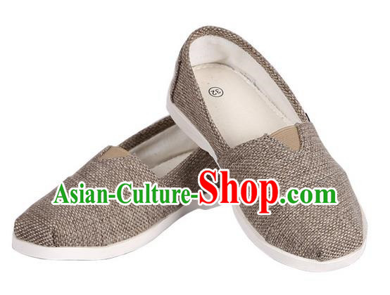 Top Chinese Traditional Linen Kong Fu Shoes, Pulian Zen Shoes China Martial Art Light Brown Cloth Shoe for Men