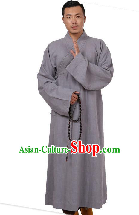 Traditional Chinese Kung Fu Costume Martial Arts Linen Grey Monk Robes Pulian Meditation Clothing, China Tang Suit Shaolin Wushu Frock for Men