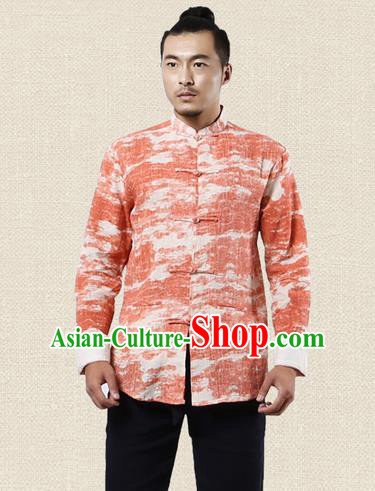 Traditional Chinese Kung Fu Costume Martial Arts Tang Suit Shirts Pulian Meditation Clothing, China Tai Chi Plated Buttons Red Overshirts for Men