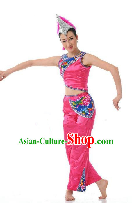 Traditional Chinese Yi Nationality Dancing Costume, Torch Festival Dance Clothing, Chinese Yi Minority Nationality Costume for Women