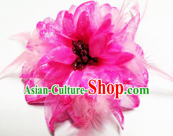 Traditional Chinese Folk Dance Headwear Yangko Hair Accessories, Chinese Classical Dance Pink Peony Flower Headpiece Hair Pin for Women