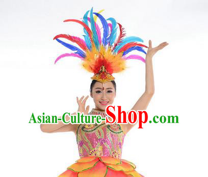 Traditional Chinese Folk Dance Feather Headwear Yangko Hair Accessories, Chinese Classical Dance Opening Dance Headpiece Hair Pin for Women