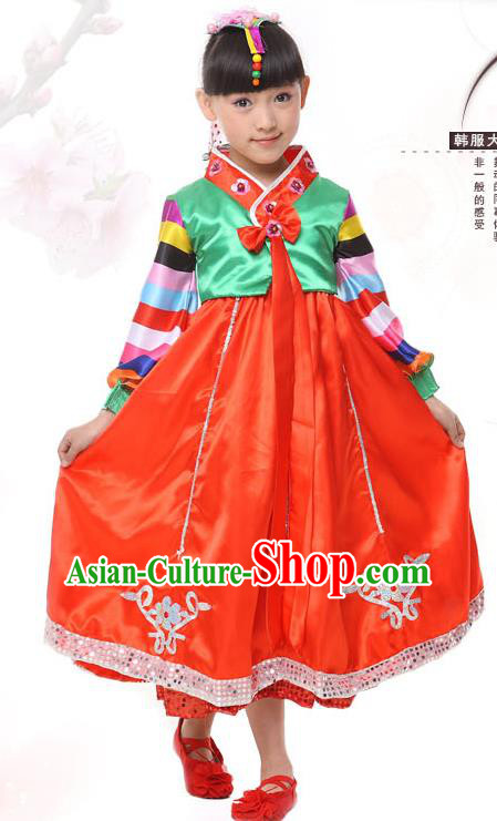 Traditional Korean Hanbok, China Korean Nationality Dance Red Dress for Kids