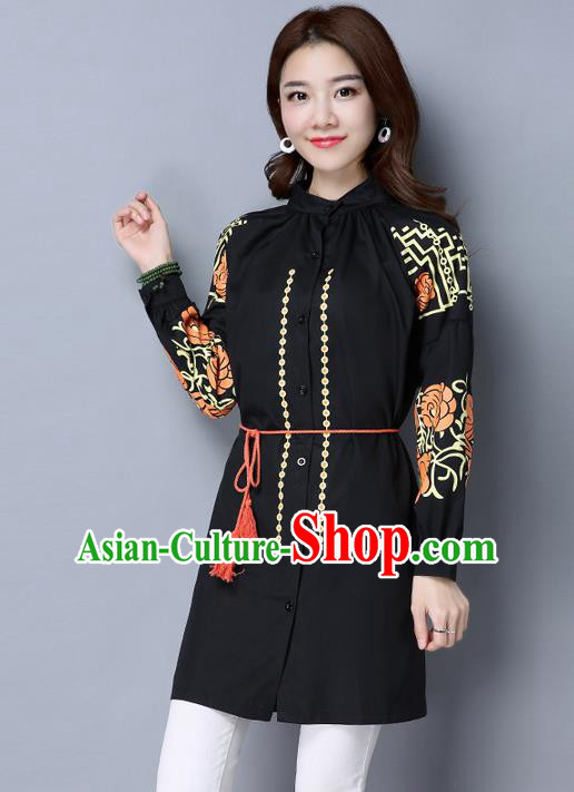 Traditional Chinese National Costume, Elegant Hanfu Dipdye Black Shirt, China Tang Suit Republic of China Chirpaur Blouse Cheong-sam Upper Outer Garment Qipao Shirts Clothing for Women
