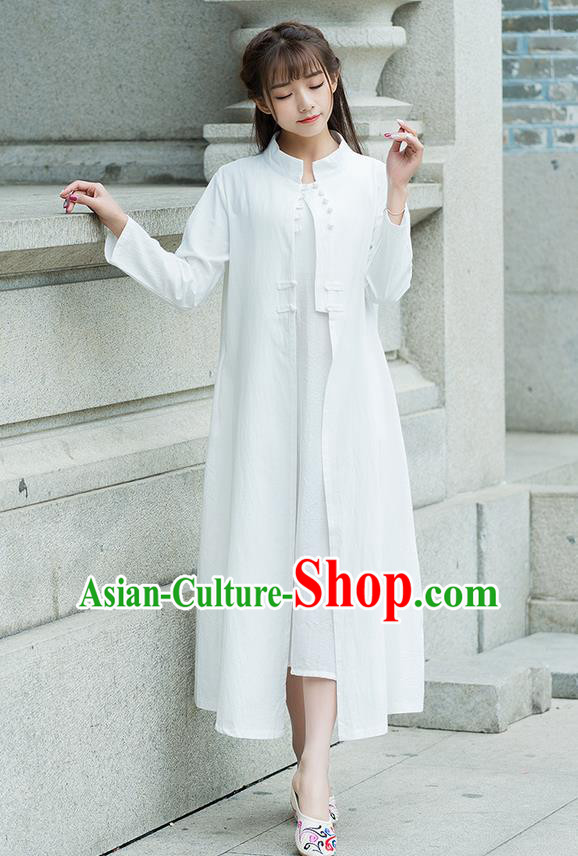 Traditional Ancient Chinese National Costume, Elegant Hanfu Stand Collar White Coat Robes, China Tang Suit Plated Buttons Cape, Upper Outer Garment Dust Coat Clothing for Women