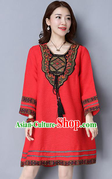Traditional Ancient Chinese National Costume, Elegant Hanfu Mandarin Sleeve Red Dress, China Tang Suit National Minority Upper Outer Garment Elegant Dress Clothing for Women