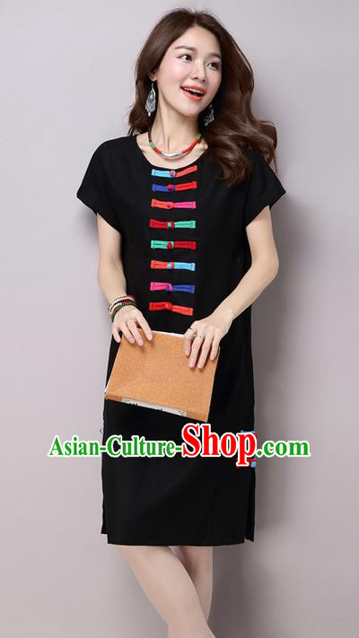 Traditional Ancient Chinese National Costume, Elegant Hanfu Linen Plated Buttons Black Dress, China Tang Suit Chirpaur Republic of China Cheongsam Upper Outer Garment Elegant Dress Clothing for Women