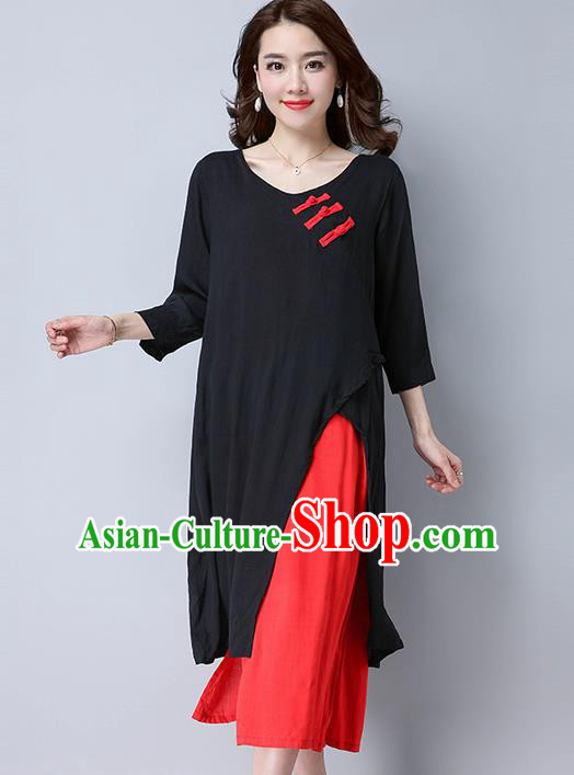 Traditional Ancient Chinese National Costume, Elegant Hanfu Qipao Linen Black Dress, China Tang Suit Cheongsam Upper Outer Garment Elegant Dress Clothing for Women