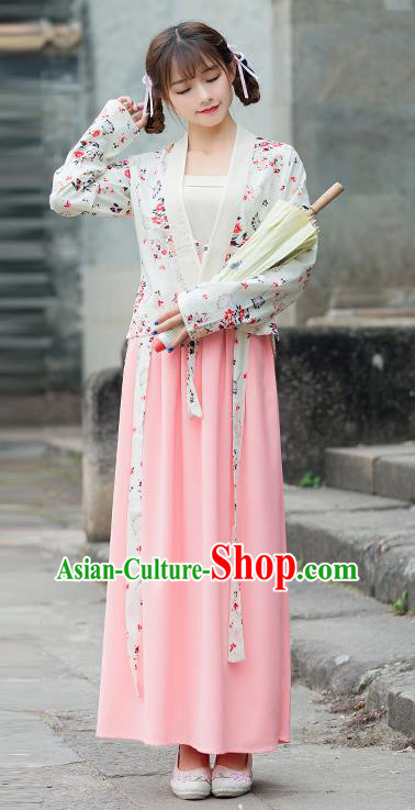 Traditional Ancient Chinese Costume, Elegant Hanfu Clothing Embroidered Slant Opening Sun-top Blouse and Dress, China Tang Dynasty Princess Elegant Blouse and Skirt Complete Set for Women