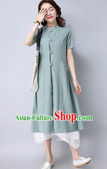 Traditional Ancient Chinese National Costume, Elegant Hanfu Stand Collar Green Coat Robes, China Tang Suit Plated Buttons Cape, Upper Outer Garment Dust Coat Clothing for Women