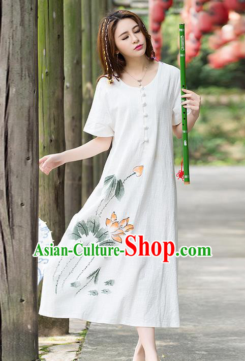Traditional Ancient Chinese National Costume, Elegant Hanfu Mandarin Qipao Hand Painting Lotus Dress, China Tang Suit Chirpaur Upper Outer Garment Elegant Dress Clothing for Women