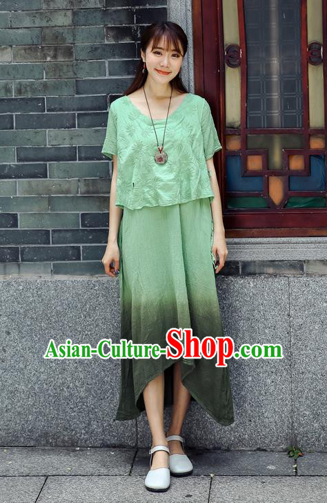 Traditional Chinese Costume, Elegant Hanfu Clothing Green Blouse and Dress, China Tang Suit Blouse and Skirt Complete Set for Women