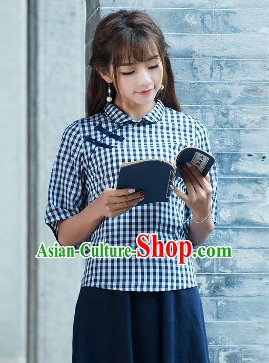 Traditional Chinese National Costume, Elegant Hanfu Slant Opening Shirt, China Tang Suit Republic of China Schoolgirl Plated Buttons Chirpaur Blouse Cheong-sam Upper Outer Garment Qipao Shirts Clothing for Women