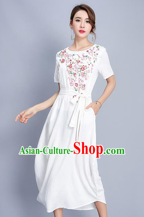 Traditional Ancient Chinese National Costume, Elegant Hanfu Embroidery White Dress, China Tang Suit Chirpaur Elegant Dress Clothing for Women