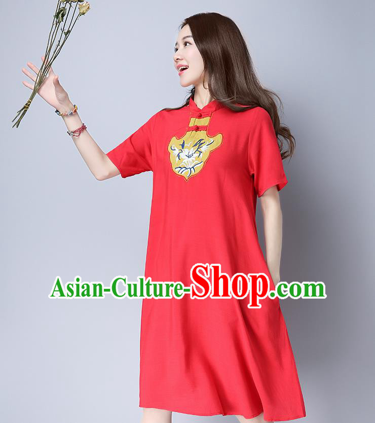 Traditional Ancient Chinese National Costume, Elegant Hanfu Mandarin Qipao Red Dress, China Tang Suit Chirpaur Republic of China Cheongsam Elegant Dress Clothing for Women