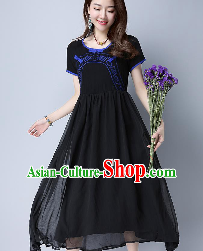 Traditional Ancient Chinese National Costume, Elegant Hanfu Embroidery Black Dress, China Tang Suit Chirpaur Upper Outer Garment Elegant Dress Clothing for Women