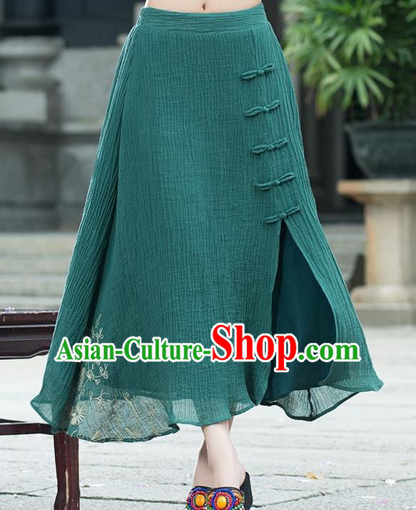 Traditional Ancient Chinese National Pleated Skirt Costume, Elegant Hanfu Embroidery Long Green Dress, China Tang Suit Bust Skirt for Women