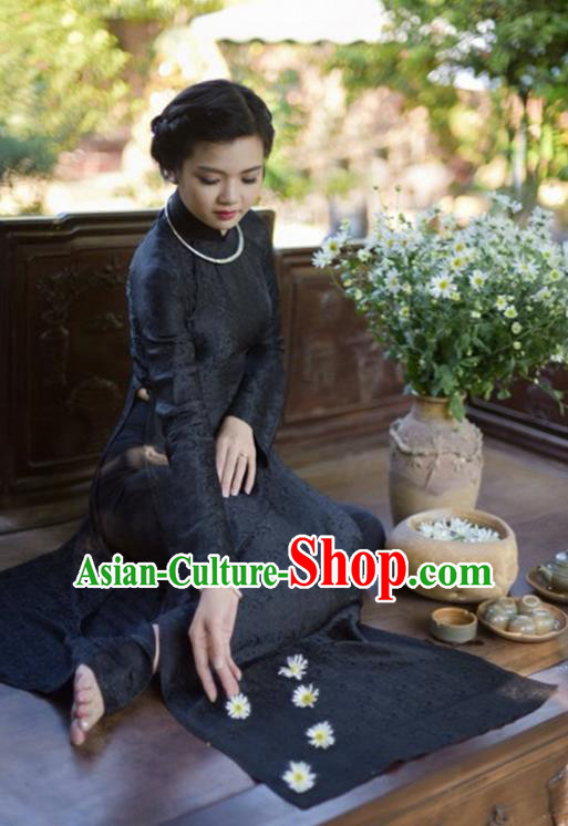 Top Grade Asian Vietnamese Traditional Dress, Vietnam Bride Ao Dai Dress, Princess Wedding Black Dress Wine Red Cheongsam Clothing for Women