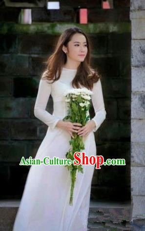 Top Grade Asian Vietnamese Traditional Dress, Vietnam Bride Ao Dai Dress, Vietnam Princess Wedding White Full Dress Cheongsam Clothing for Women