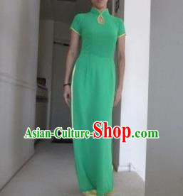 Top Grade Asian Vietnamese Traditional Dress, Vietnam National Ao Dai Dress, Vietnam Princess Green Dress and Loose Pants Complete Set Cheongsam Clothing for Women