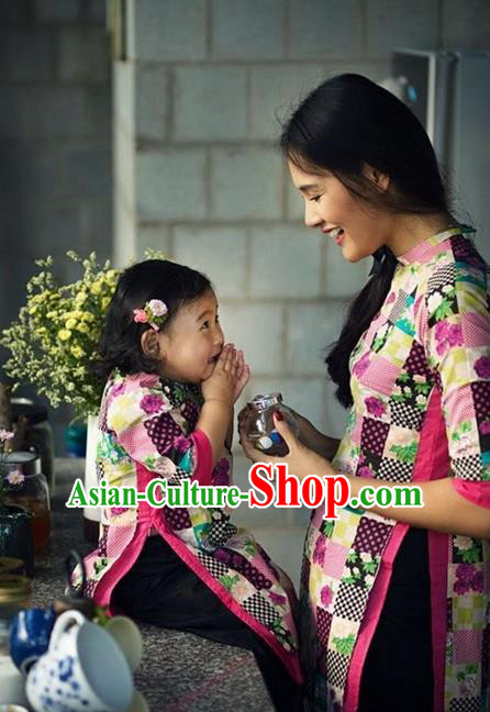 Top Grade Asian Vietnamese Traditional Dress, Vietnam National Farmwife Ao Dai Dress, Vietnam Ao Dai Cheongsam Mother-child Dress Clothing for Woman