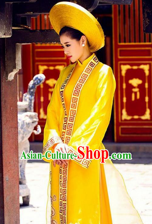 Top Grade Asian Vietnamese Traditional Dress, Vietnam National Queen Ao Dai Dress, Vietnam Bride Wedding Ao Dai Cheongsam Dress Clothing for Woman