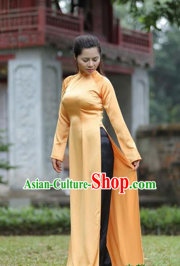 Top Grade Asian Vietnamese Traditional Dress, Vietnam National Princess Ao Dai Dress, Vietnam Orange Ao Dai Cheongsam Dress Clothing for Woman