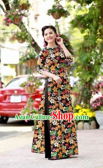 Traditional Top Grade Asian Vietnamese Dress, Vietnam National Female Ao Dai Dress Women Printing Cheongsam Clothing