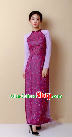 Traditional Top Grade Asian Vietnamese Costumes Dance Dress, Vietnam National Women Ao Dai Dress Rose Cheongsam Clothing
