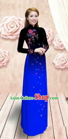 Traditional Top Grade Asian Vietnamese Costumes Dance Dress, Vietnam National Female Handmade Blue Ao Dai Dress Cheongsam Clothing for Women