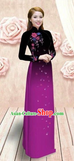 Traditional Top Grade Asian Vietnamese Costumes Dance Dress, Vietnam National Female Handmade Purple Ao Dai Dress Cheongsam Clothing for Women