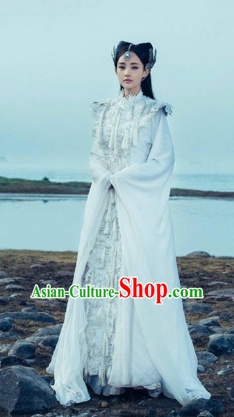 Traditional Chinese Ancient Shang Dynasty Princess Costume and Headwear, China Mythology Television Zhao Ge Ancient Goddess Clothing Complete Set for Women