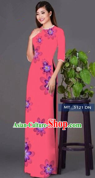 Traditional Top Grade Asian Vietnamese Costumes Classical Princess Full Dress, Vietnam National Ao Dai Dress Pink Cheongsam for Women