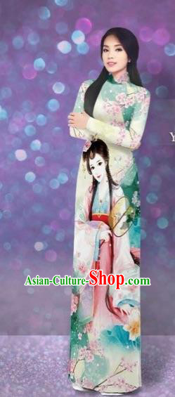 Traditional Top Grade Asian Vietnamese Costumes Classical Printing Beauty Cheongsam, Vietnam National Light Yellow Ao Dai Dress for Women