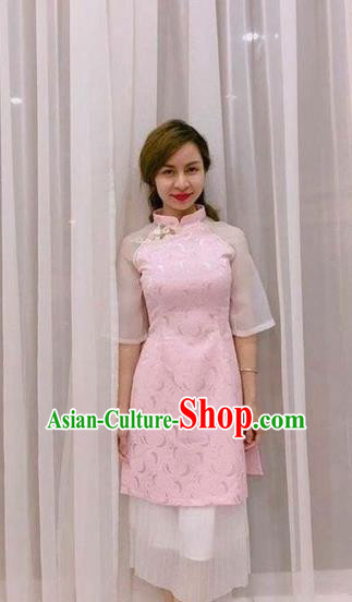 Traditional Top Grade Asian Vietnamese Costumes Classical Wedding Bride Pink Cheongsam, Vietnam National Ao Dai Dress for Women