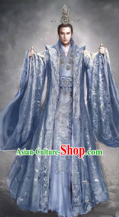 Traditional Chinese Ancient Shang Dynasty Palace King Costume, China Mythology Television Zhao Ge Ancient Imperial Emperor Embroidery Clothing and Headwear Complete Set for Men