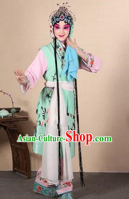 Traditional Chinese Beijing Opera Shaoxing Opera Young Female Green Vest Clothing Complete Set, China Peking Opera Diva Role Hua Tan Costume Embroidered Opera Costumes