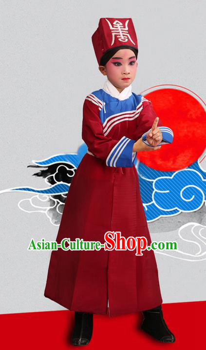 Traditional Chinese Beijing Opera Government Runners Red Clothing and Shoes Complete Set, China Peking Opera Buster Constable Costume Opera Costumes for Kids