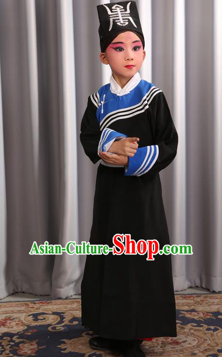 Traditional Chinese Beijing Opera Government Runners Black Clothing and Shoes Complete Set, China Peking Opera Buster Constable Costume Opera Costumes for Kids