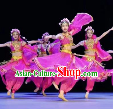 Top Grade Indian Classic Stage Performance Dance Raks Sharki Costumes, India Belly Dance Pink Dress for Women